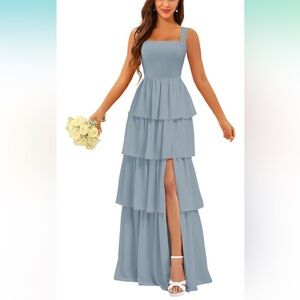 Chic Light Blue Tiered Maxi Dress